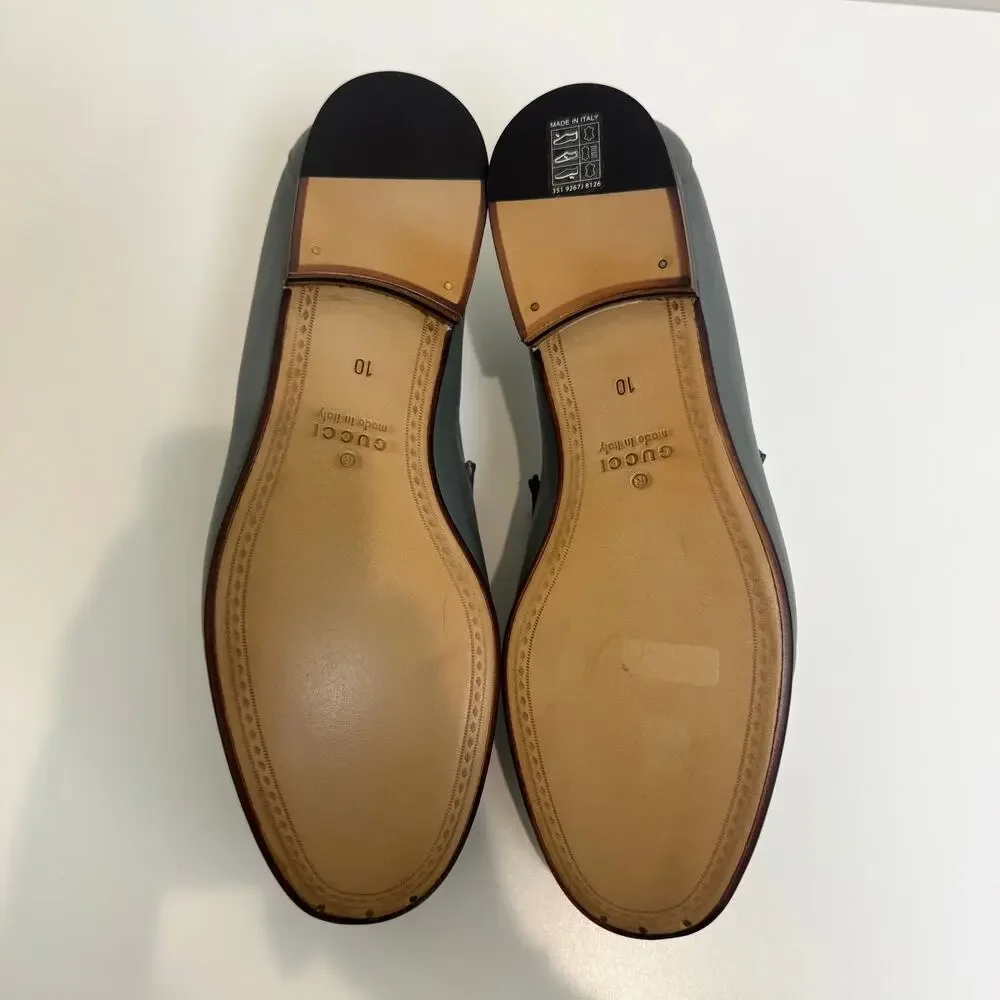 GUCCI Betis Glamour Leather Gold Horsebit Swamp Grey Loafer 10 NEW Shoes 1953